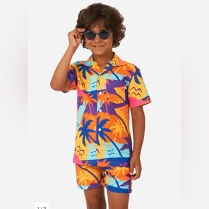 OppoSuits in the Palm Power Boys short set.  Vibrant colors in tropical print.